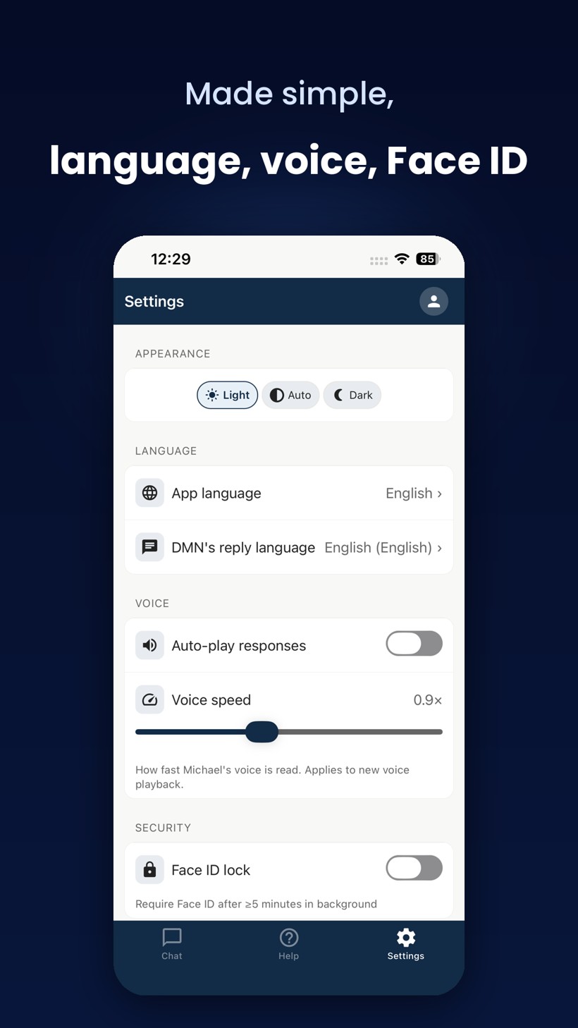 Made simple: language, voice, Face ID